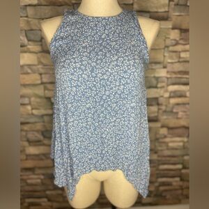 Altar’d State blue floral rayon flowy tank top with keyhole & button on back